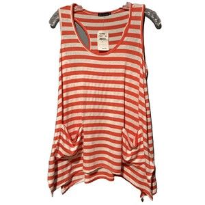 Ella‎ Moss Orange & White Striped Swing Tank Top with Pockets Size Medium